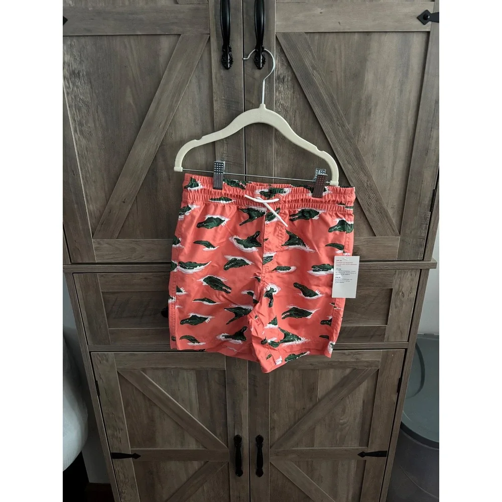 Old Navy Boys Alligator Print Swim Trunks Orange UPF 50 Board Shorts Size M 8